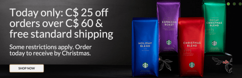 Starbucks Store Canada FREE Shipping Online Today Only