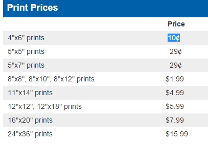 costco photo print sizes and prices