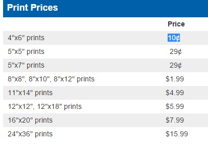 costco photo print sizes