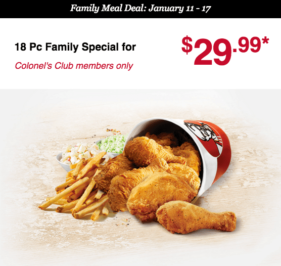 KFC Canada Colonel’s Club Weekly Deals: Family Meal Deal: 18 Pc Family ...