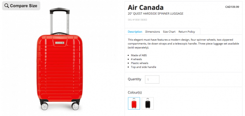 air canada luggage size