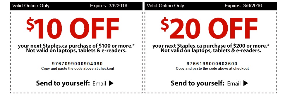 Staples Canada Deals with Promo Code : Save $10 Off $100, Save $20 Off $200  - Canadian Freebies, Coupons, Deals, Bargains, Flyers, Contests Canada  Canadian Freebies, Coupons, Deals, Bargains, Flyers, Contests Canada