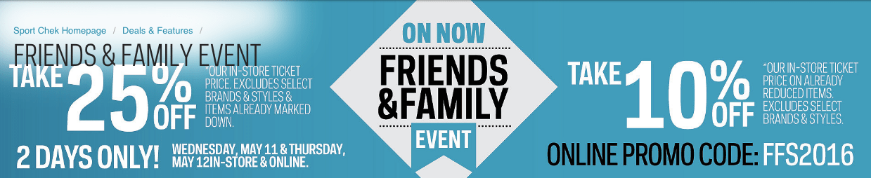 Sportchek Canada Friends and Family Event: Save 25% off with Promo Code
