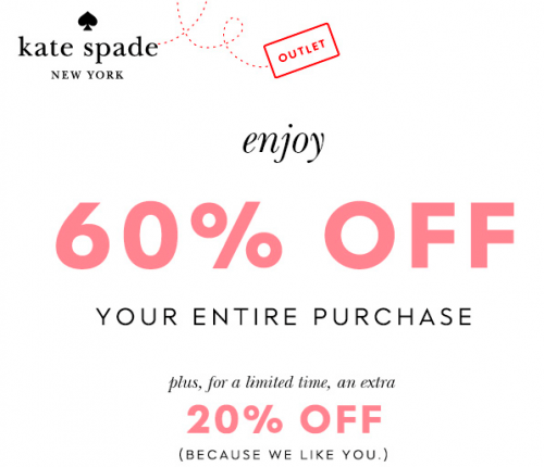 Kate Spade Outlet Canada: Save 60% off Your Entire Purchase + An Extra 20%  Off! - Canadian Freebies, Coupons, Deals, Bargains, Flyers, Contests Canada  Canadian Freebies, Coupons, Deals, Bargains, Flyers, Contests Canada