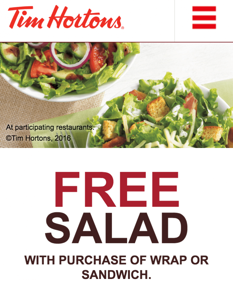 Tim Hortons Canada Offers Get FREE Salad With Purchase Of Wrap or