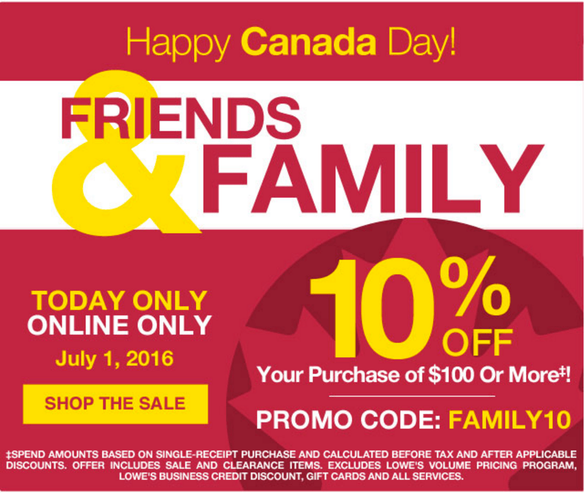 Lowe's Canada Day Promotions Save 10 Off Your Online Purchase 100 or