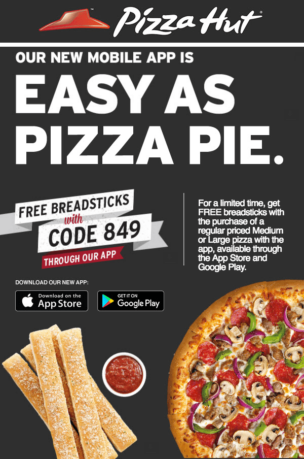 Pizza Hut Canada Promo Code Offers Get Free Breadsticks With The Purchase Of A Regular Priced Medium Or Large Pizza Canadian Freebies Coupons Deals Bargains Flyers Contests Canada