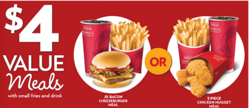 Wendy's $4 Value Meals Are Back: Get Junior Bacon Cheeseburger Meal Or ...