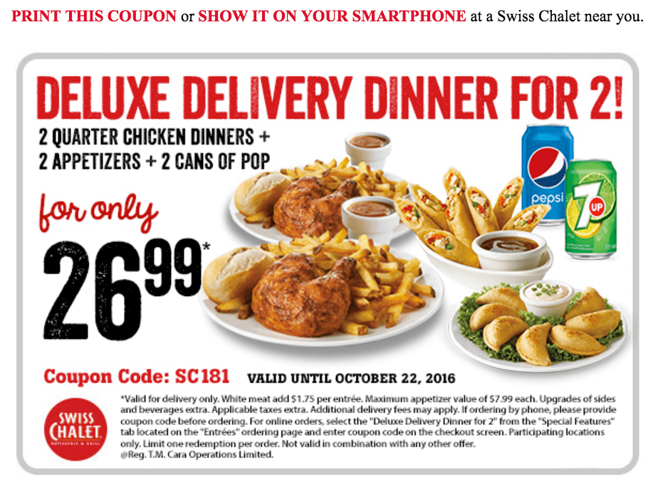 Swiss Chalet Canada Offers 26.99 Deluxe Delivery Dinner For 2