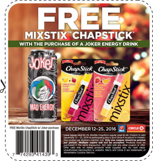 Macs Canada coupon FREE joker-chapstick at Smartcanucks.ca