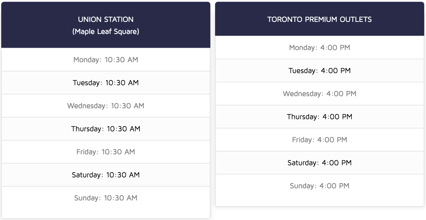 Shuttle Bus to Toronto Premium Outlets