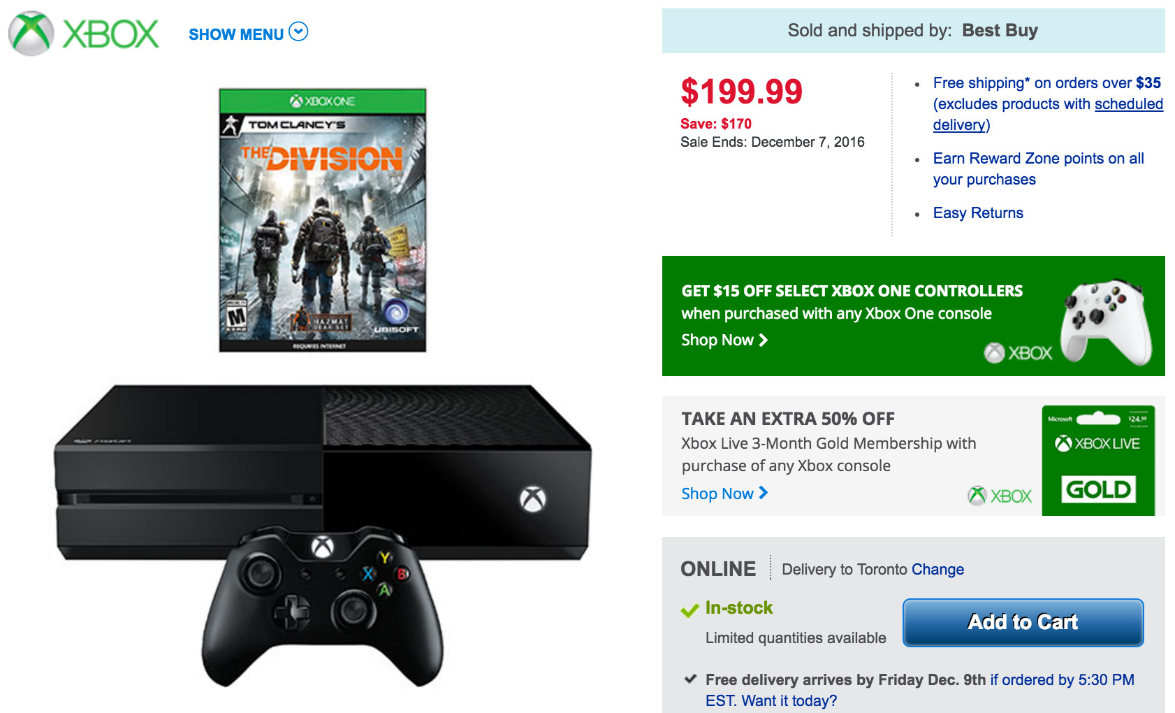 Xbox discount one $199