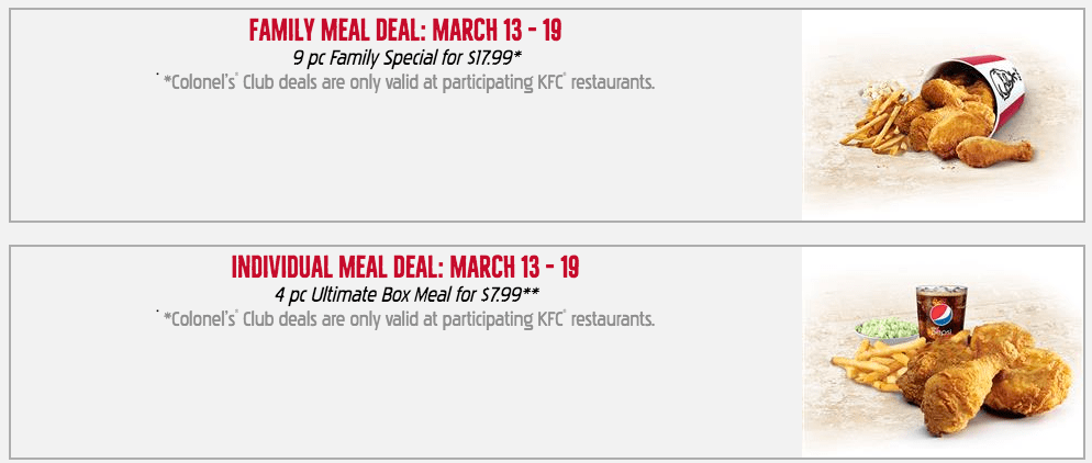 KFC Canada Colonel’s Club Weekly Deals: Family Meal Deal: 9 pc Family ...