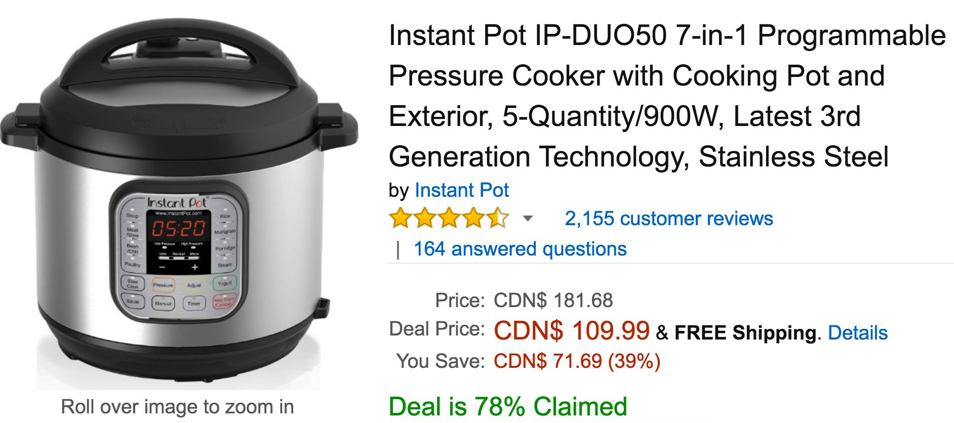 Instant Pot IP-DUO50 7-in-1 Programmable Pressure Cooker with