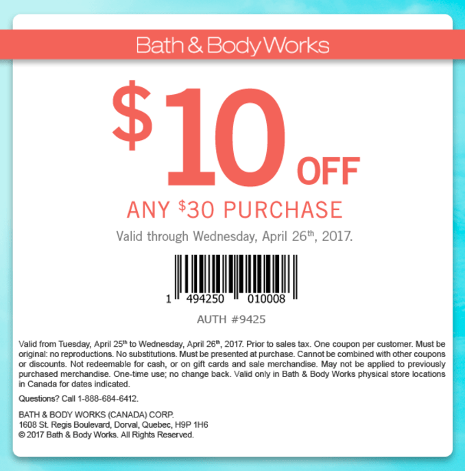 Bath Body Works Canada Coupons: Save $10 off Any $30 Purchase