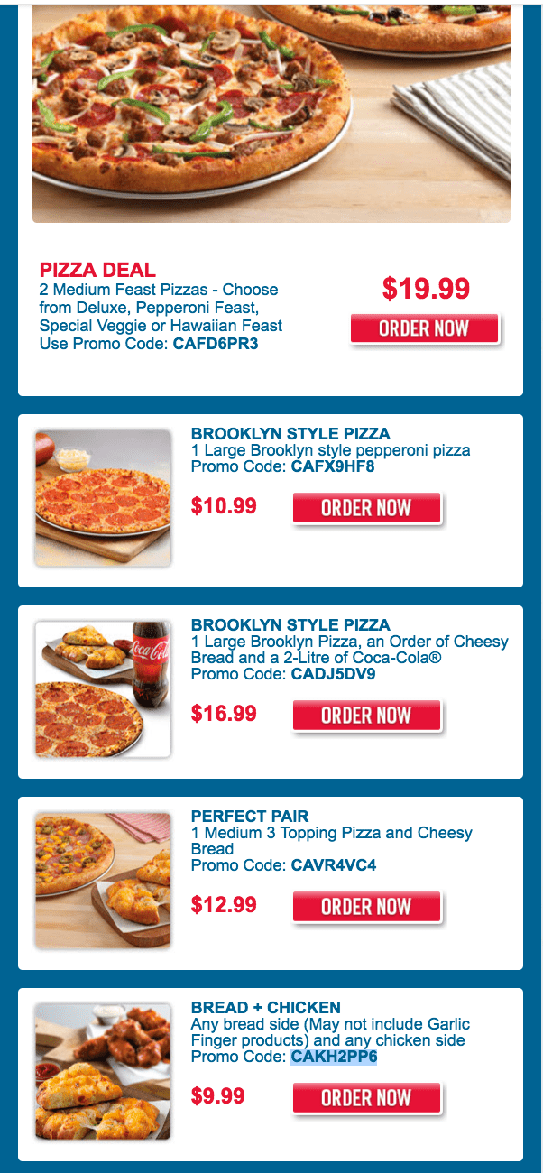 Domino's Canada Offers: 2 Medium Feast Pizzas for $19.99, 1 Large ...