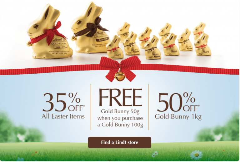 Lindt Chocolate Canada Easter Sale FREE Gold Bunny 50g with a Gold