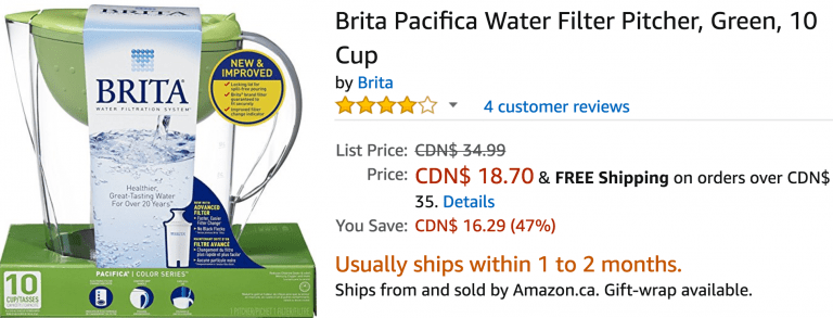 Amazon Canada Deals Save 47 on Brita Pacifica Water Filter Pitcher