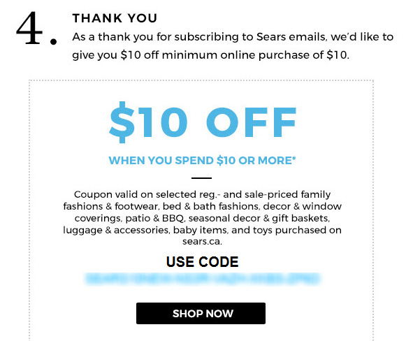 Sears Canada Free 10 on Sign Up
