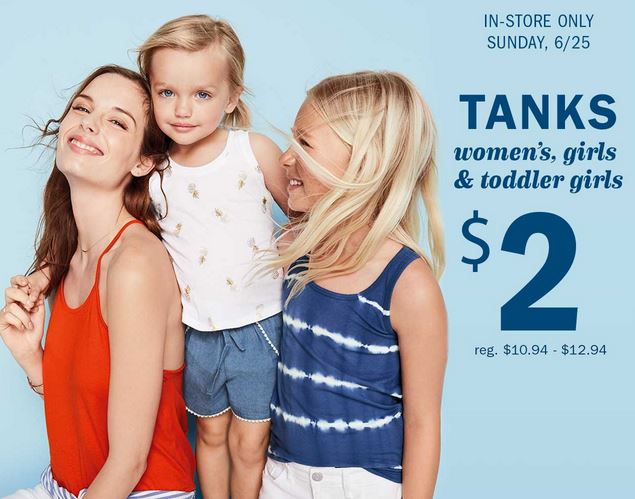Old Navy Canada $2 Tank Sale 2017