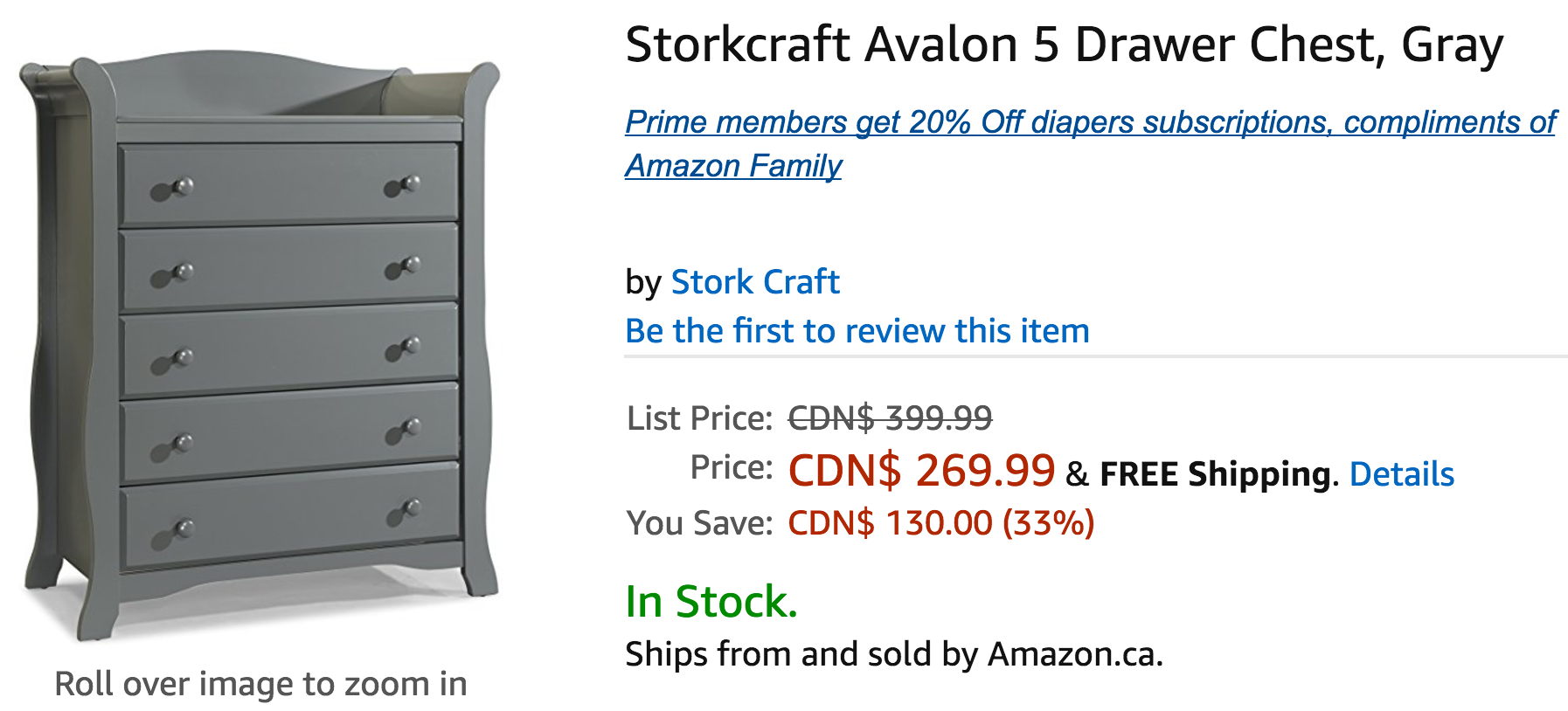 Amazon Canada Deals Save 33 On Storkcraft Avalon 5 Drawer Chest