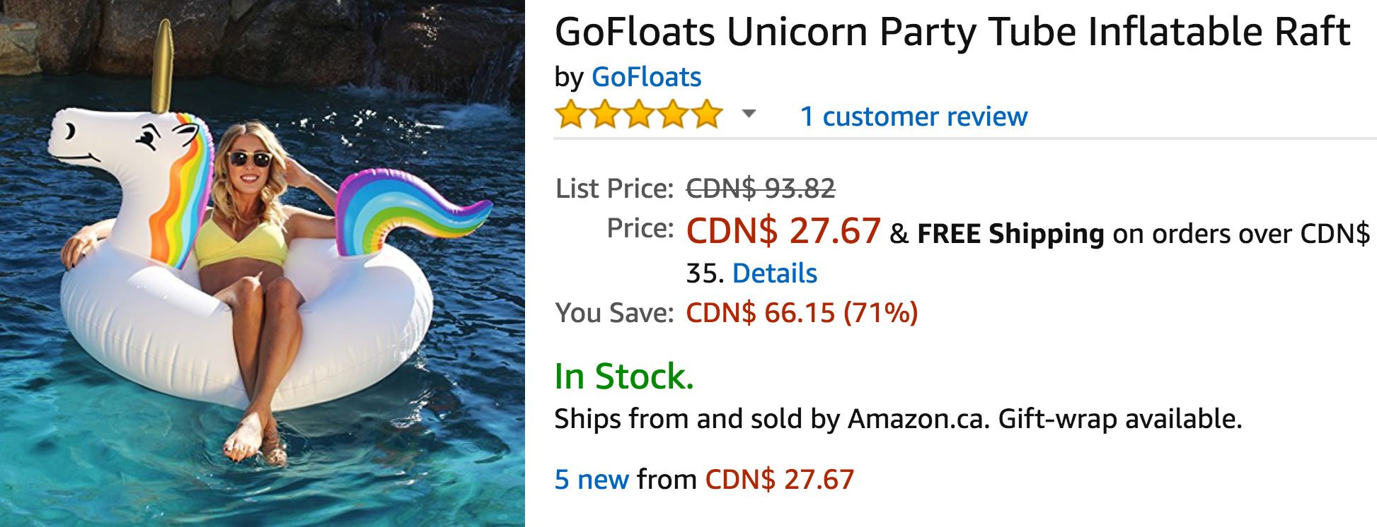 Amazon Canada Deals: Save 71% on GoFloats Unicorn Party Tube Inflatable