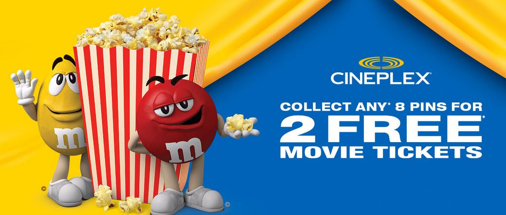 Cineplex Ticket with 8 M&Ms Skittles Twix 2017