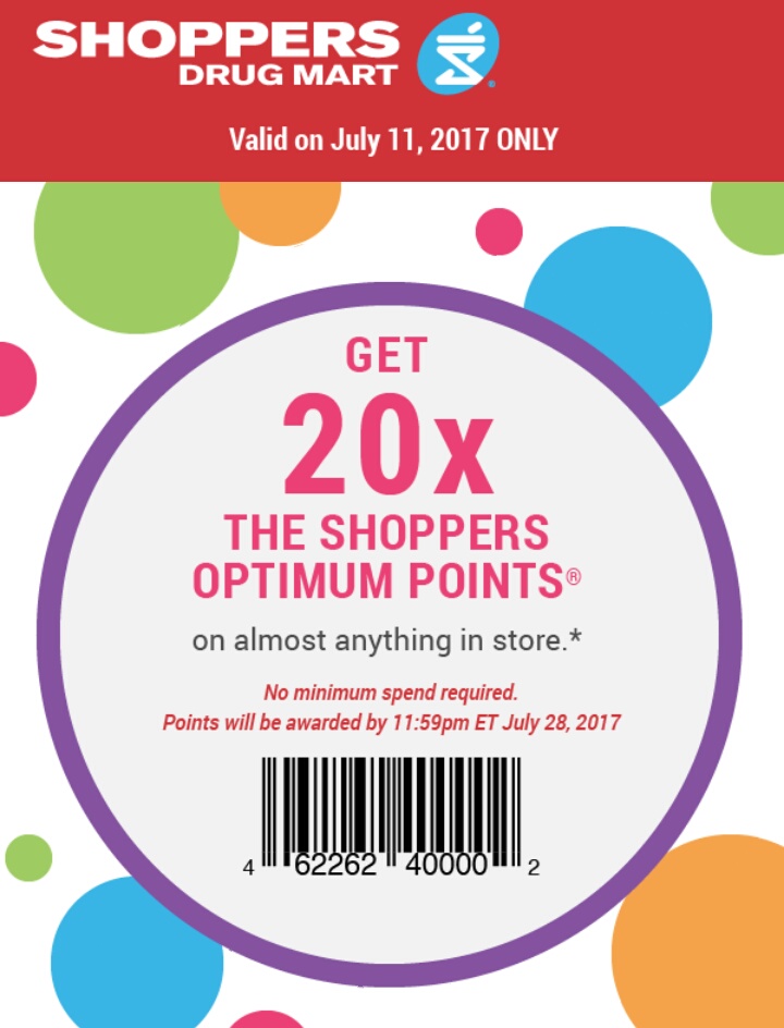 Shoppers Drug Mart 20x Optimum on any purchase