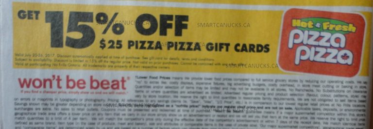 No Frills Ontario: 15% off $25 Pizza Pizza Gift Cards July 20th - 26th - Canadian Freebies