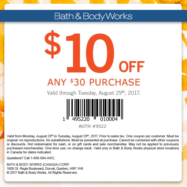 Bath & Body Works Canada Coupon + Sale: Save $10 off Any $30 Purchase ...