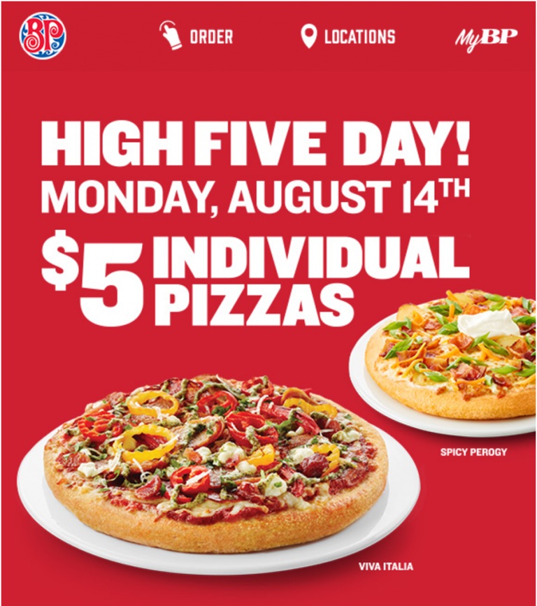 Boston Pizza Canada HIGH FIVE DAY Promotions 5 Individual Pizzas