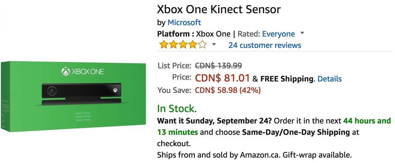 xbox one kinect sensor canada