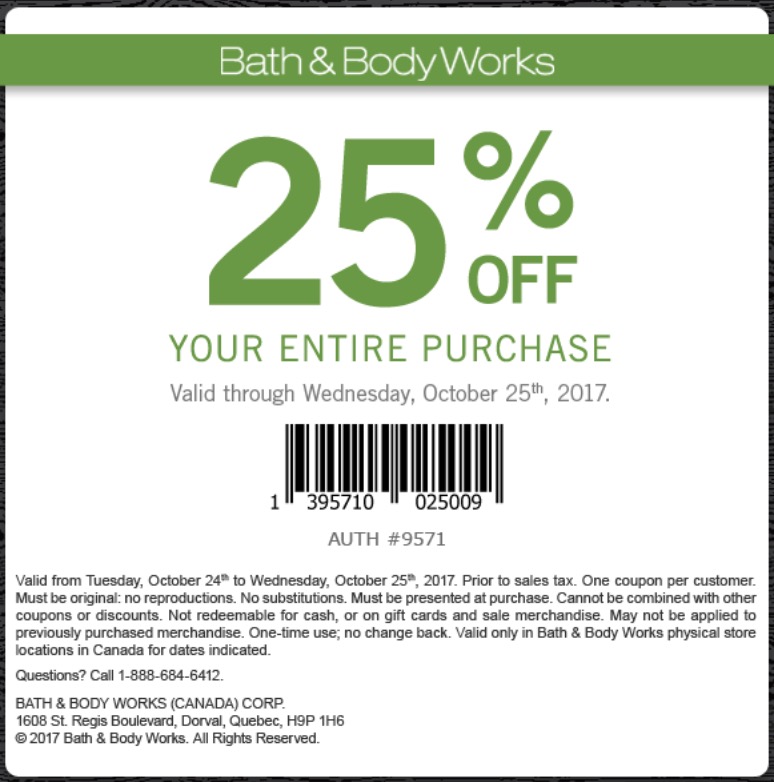 Bath Body Works Canada Coupons Save An Extra 25 Off Your Purchase   Bath Body Works Canada Coupon 6 