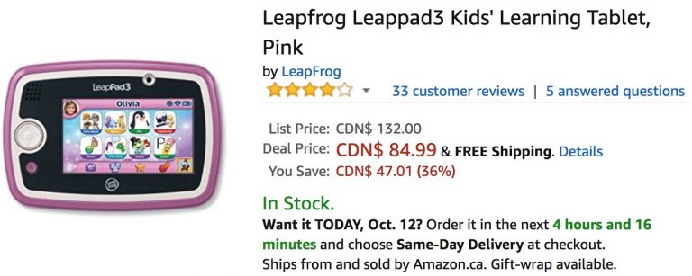 Amazon Canada Deals: Save 36% on Leapfrog Leappad3 Kids' Learning ...