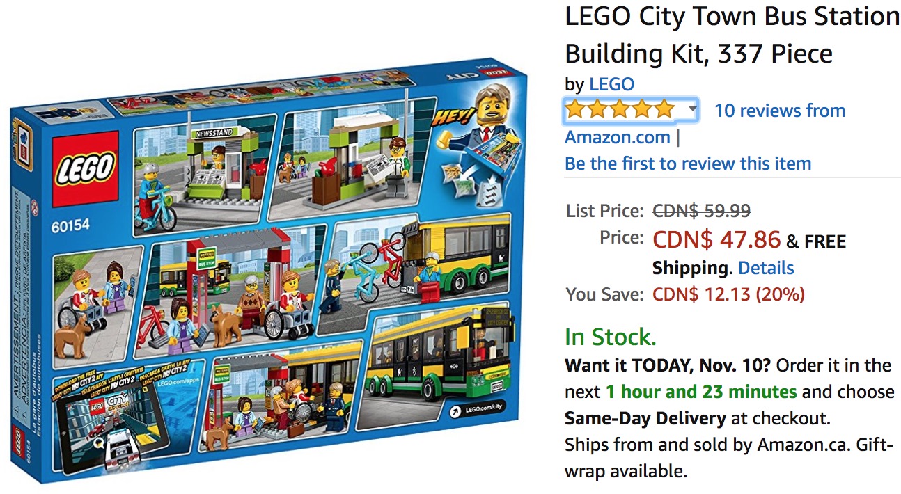 LEGO City Town Bus Station 60154 Building Kit (337 Piece)