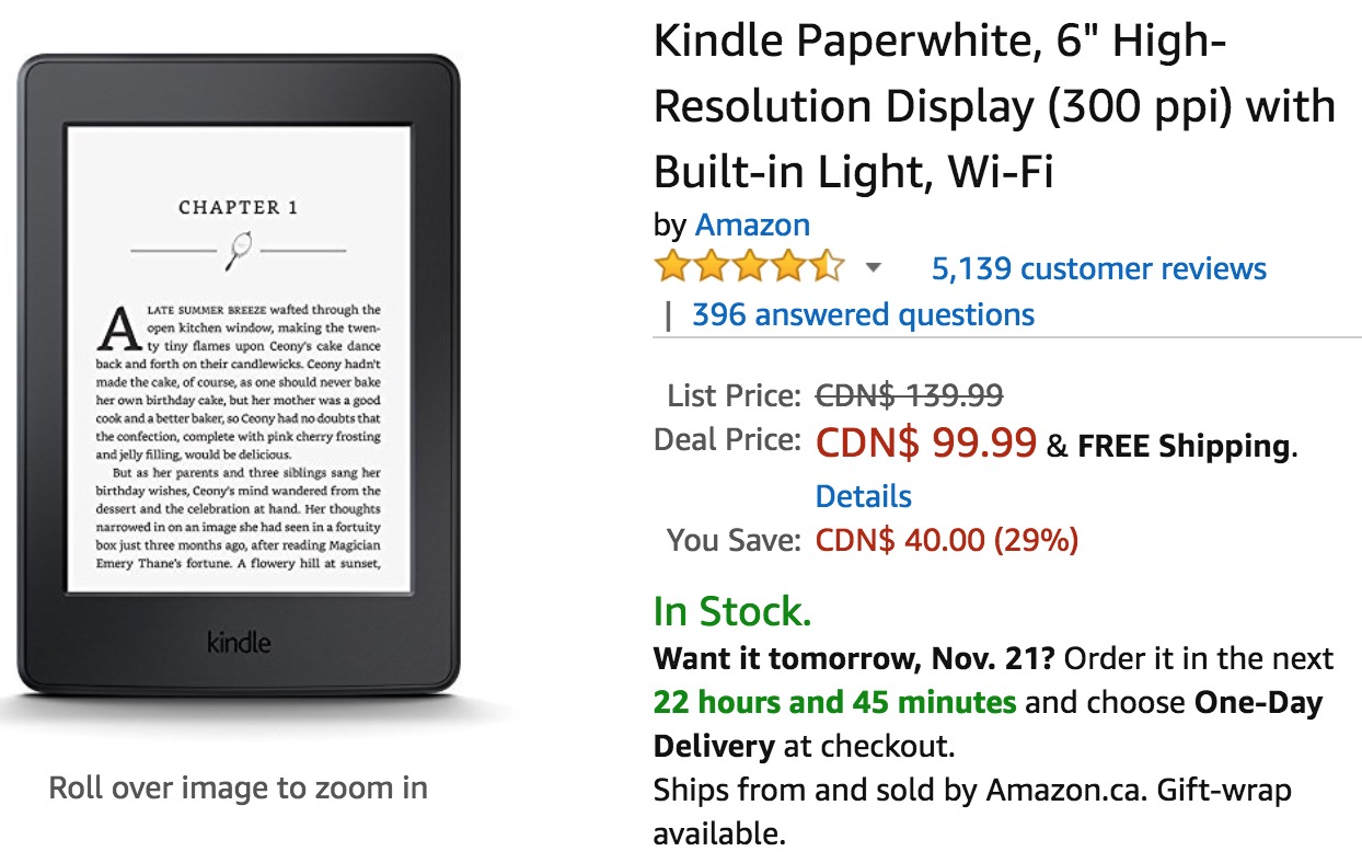 Amazon Canada Black Friday Deals Week Save 29 Off Kindle Paperwhite Now For 99 99 With Free Shipping Black Friday Canada