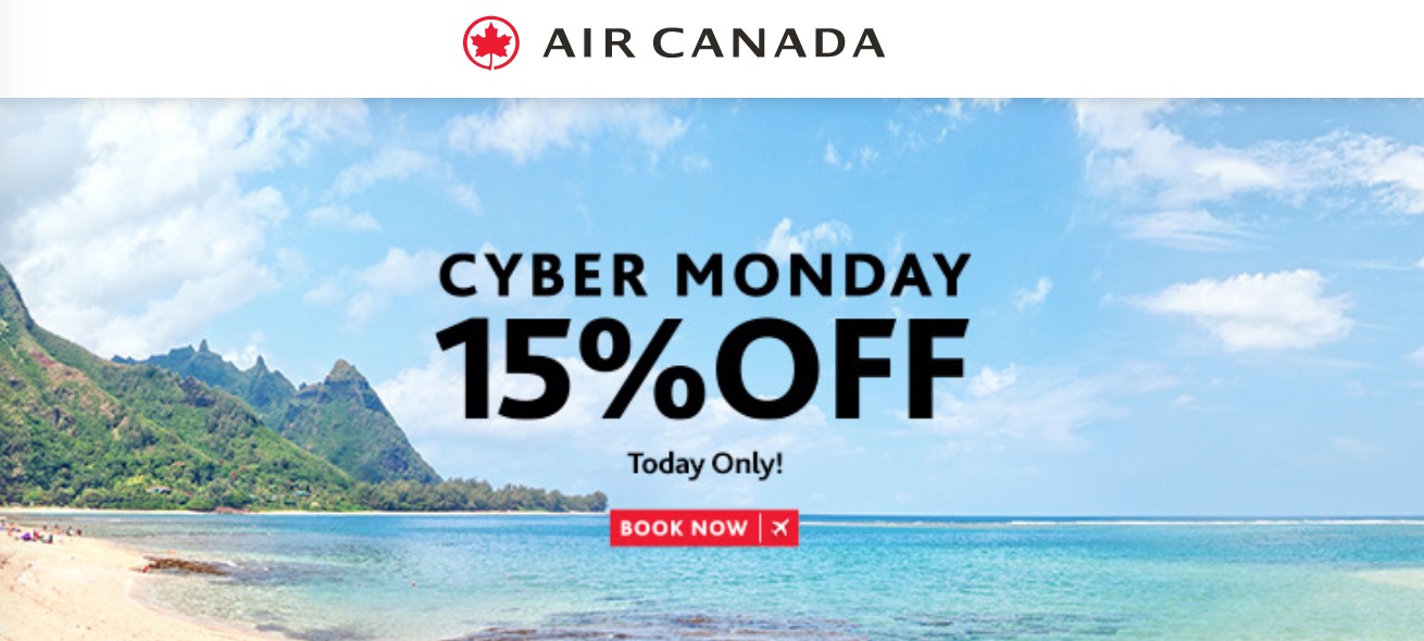 Air Canada Cyber Monday Tickets/Flights Seat Sale Save an Extra 15