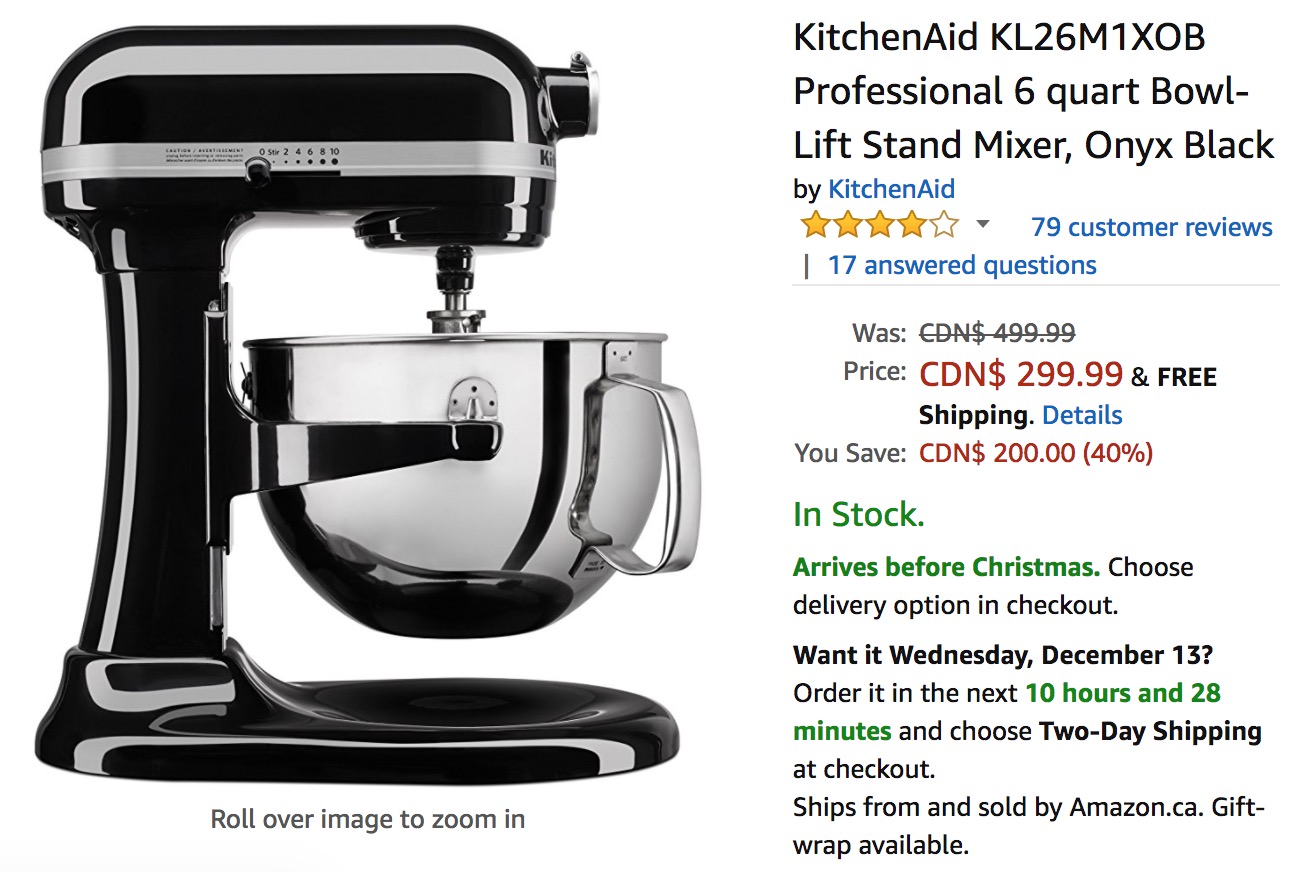 Amazon Canada Holiday Deals Save 40 On KitchenAid Stand Mixer 50 On   Screen Shot 2017 12 11 At 10.31.01 AM 