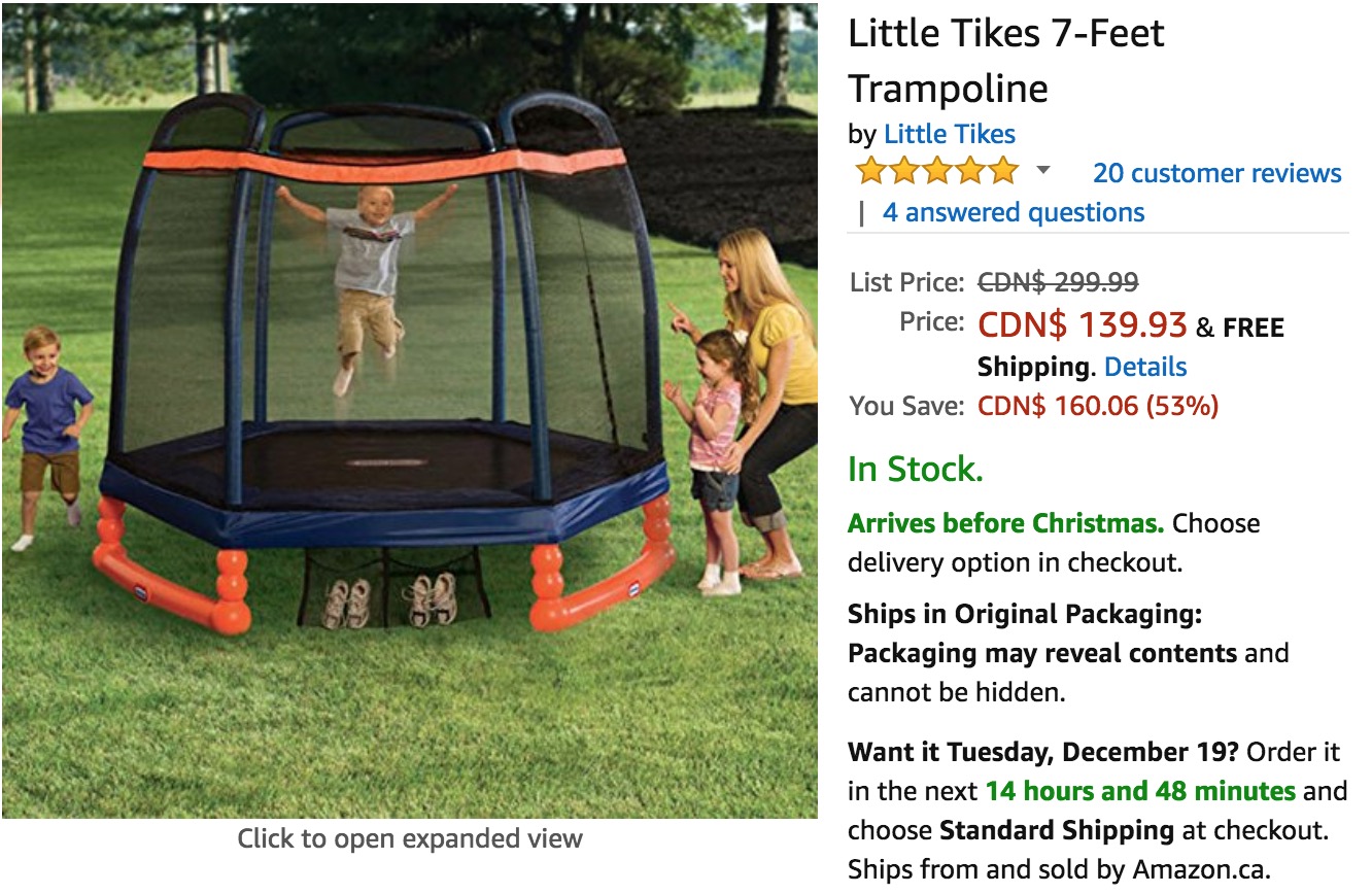 Amazon Canada Holiday Deals Save 53 On Little Tikes 7 Feet Trampoline 51 On Magical Scoops Baby Blonde Canadian Freebies Coupons Deals Bargains Flyers Contests Canada