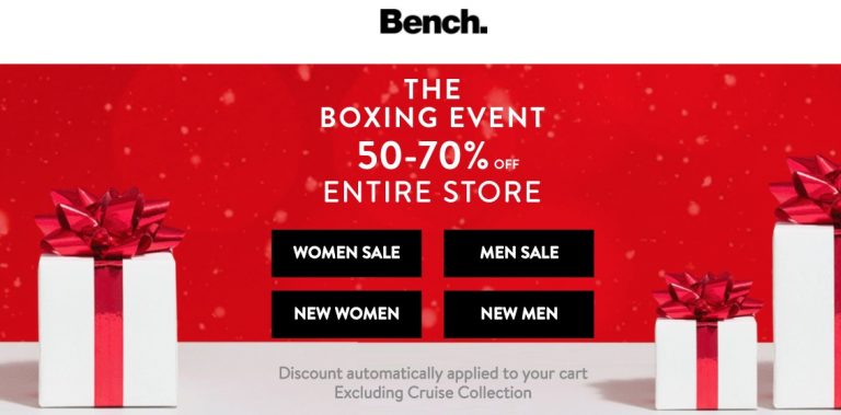 Bench Canada Boxing Week Sale Save 5070 Off Sitewide + Extra 60 Off