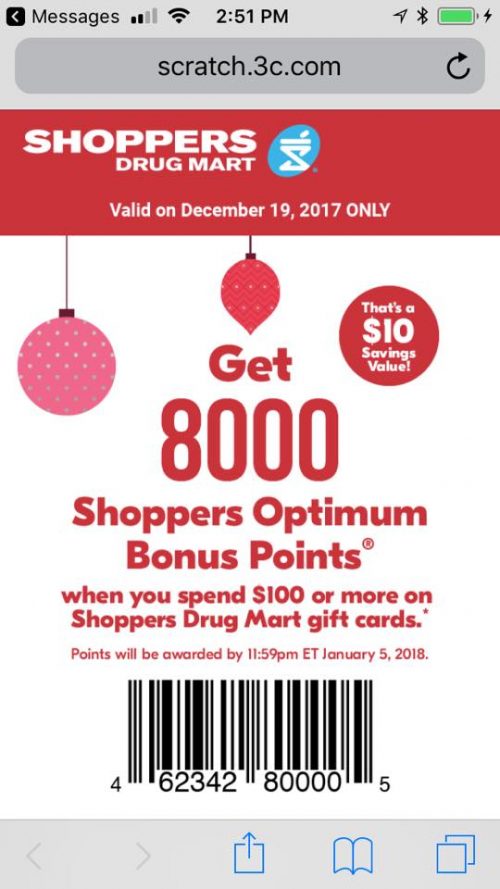 Shoppers Drug Mart Canada Text Offers Get 8000 Optimum Points When You