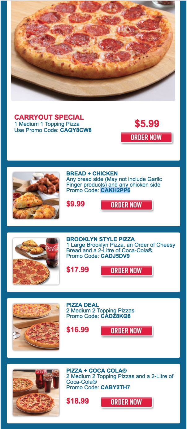 Domino's Pizza Canada Carryout Special Deals: 1 Medium 1 Topping Pizza ...