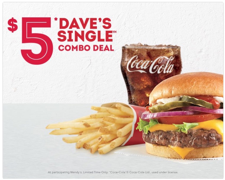 Wendy's Canada Deals 5 for Dave's Single Combo Meal Hot Canada