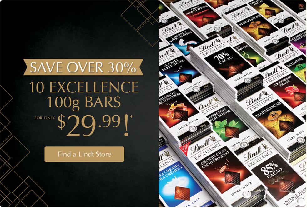 Lindt Chocolate Canada Deals: Save Over 30% on 10 Excellence 100g Bars -  for only $29.99 + Save 55% off 150 Lindor Truffles! - Canadian Freebies,  Coupons, Deals, Bargains, Flyers, Contests Canada