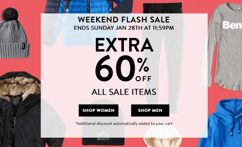 Bench Canada Weekend Flash Sale Save an Extra 60 OFF Jackets & Coats