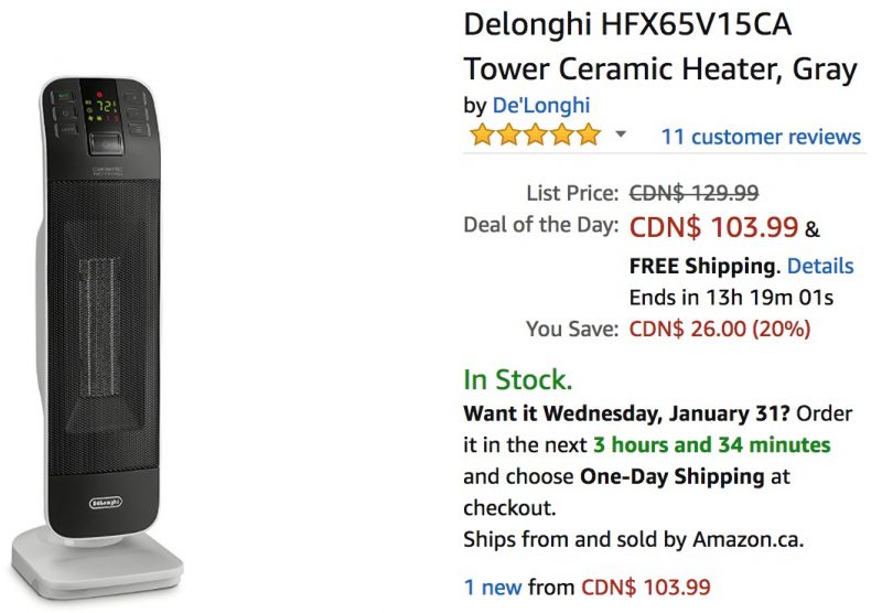 Amazon Canada Deals Of The Day Save 20 on Delonghi Tower Ceramic