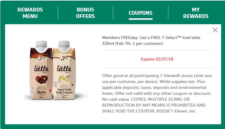 7 eleven free 7-select iced latte