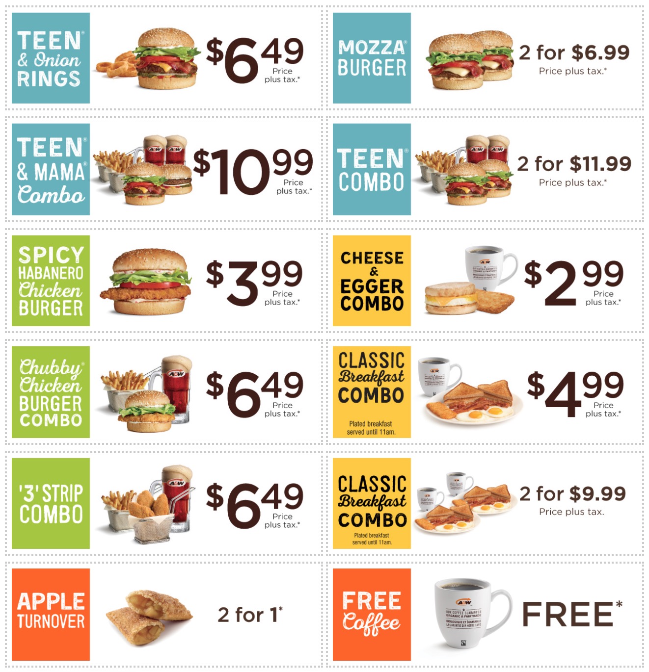 A&W Canada Coupons FREE Coffee, BOGO FREE Apple Turnovers, Spicy