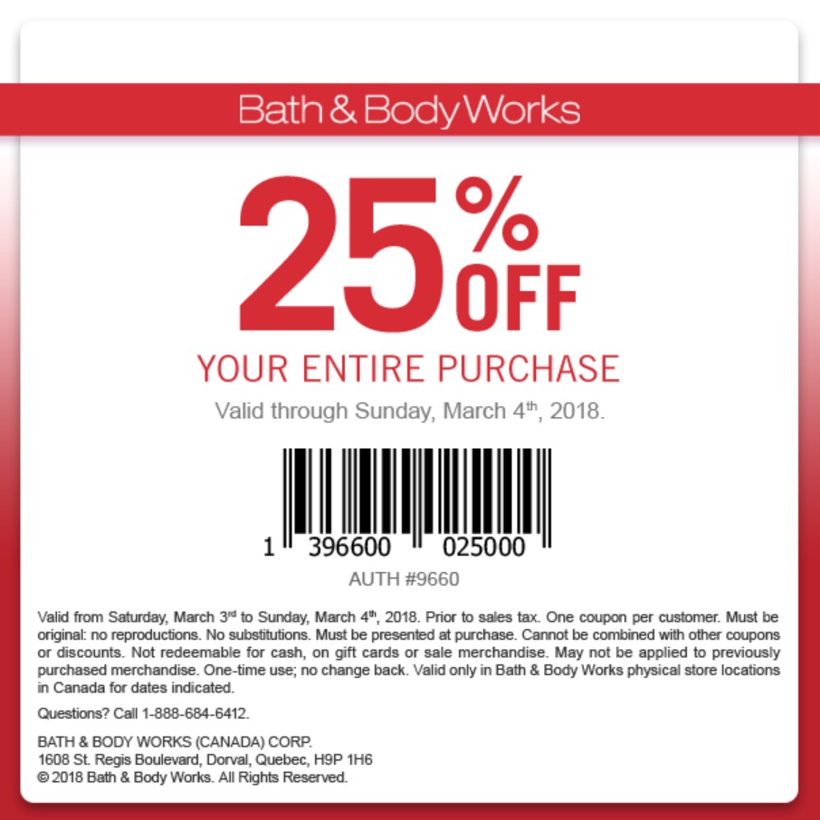 Bath & Body Works Canada Coupon: Save 25% Off Your Entire Purchase ...