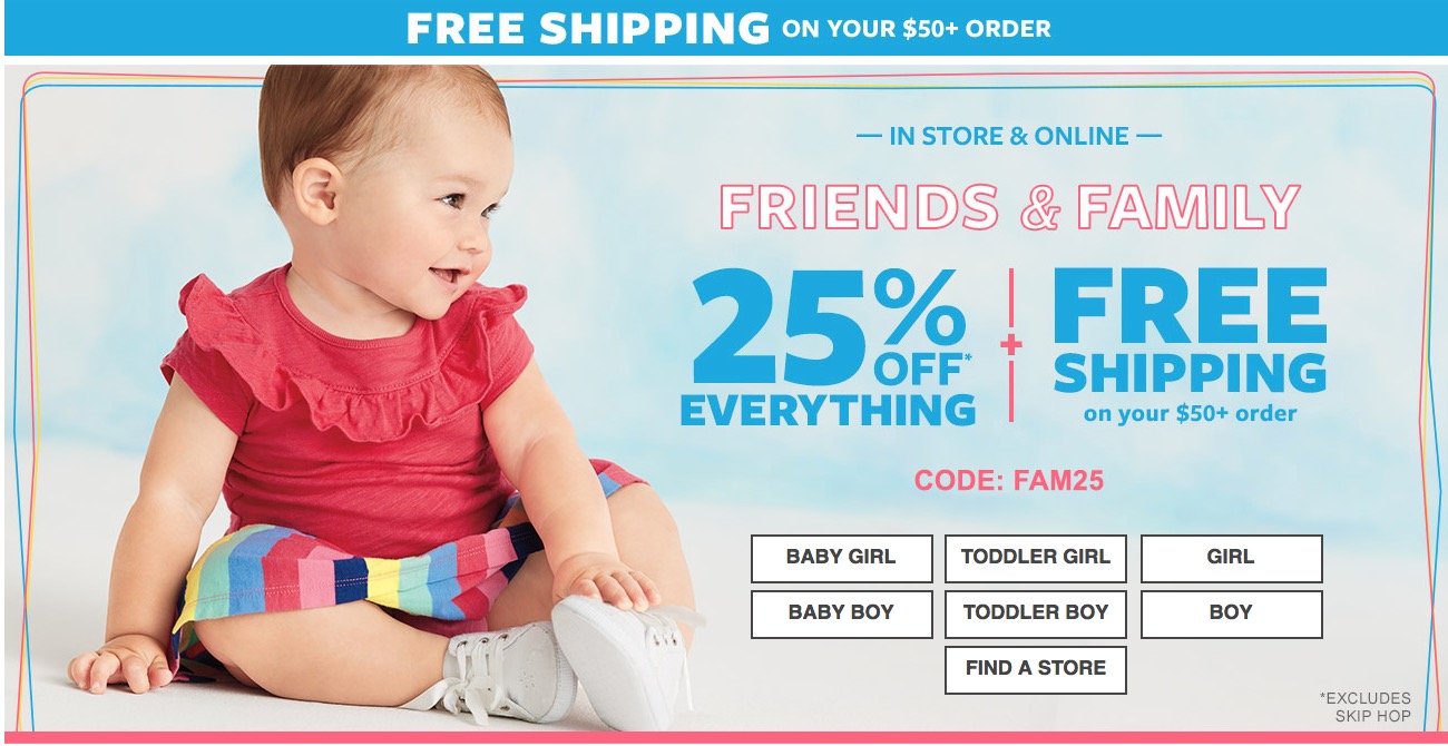 Carter's OshKosh B'gosh Canada Friends & Family Sale: Save 25% off  Everything with Promo Code + FREE Shipping on $50 Orders - Canadian  Freebies, Coupons, Deals, Bargains, Flyers, Contests Canada Canadian  Freebies